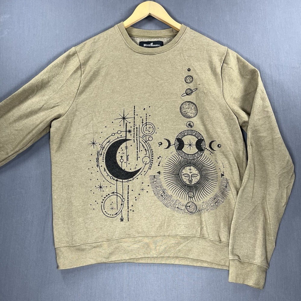 Blind Rooster Size Large Celestial Sun Moon Planets Sweater